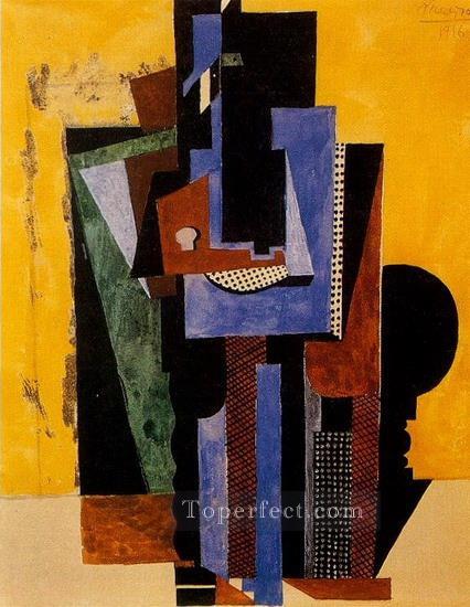 Man with crossed hands leans on a table 1916 cubism Pablo Picasso Oil Paintings
